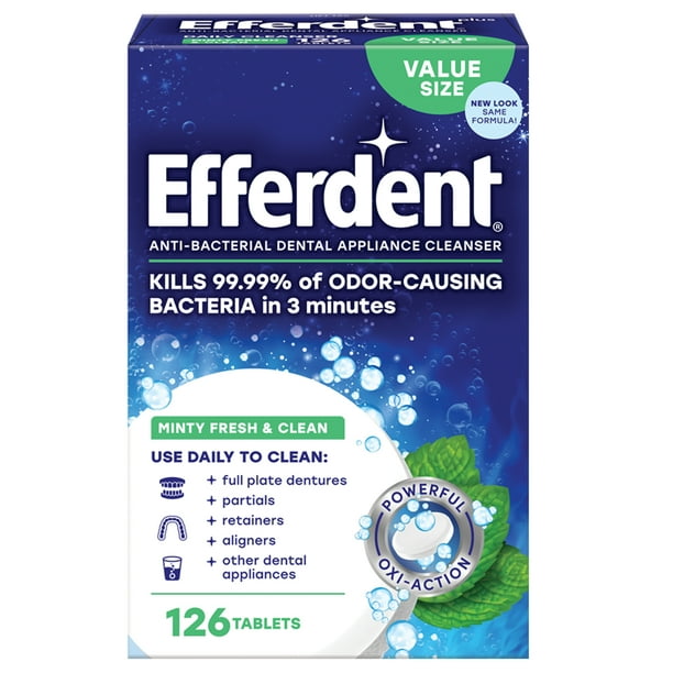 Efferdent Retainer & Denture Cleaner Tablets, Minty Fresh & Clean, 126