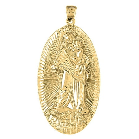 10K Yellow Gold Mother Mary, Mother And Child Pendant - 29 mm