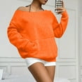 thumbnail image 5 of WTOBBY Women's Casual Fashion Solid Color Off-Shoulder Long Sleeve Loose Sweatshirt with Pockets, Trendy Design for Women, Comfortable and Stylish for Everyday Wear,Saffron 2XL, 5 of 7