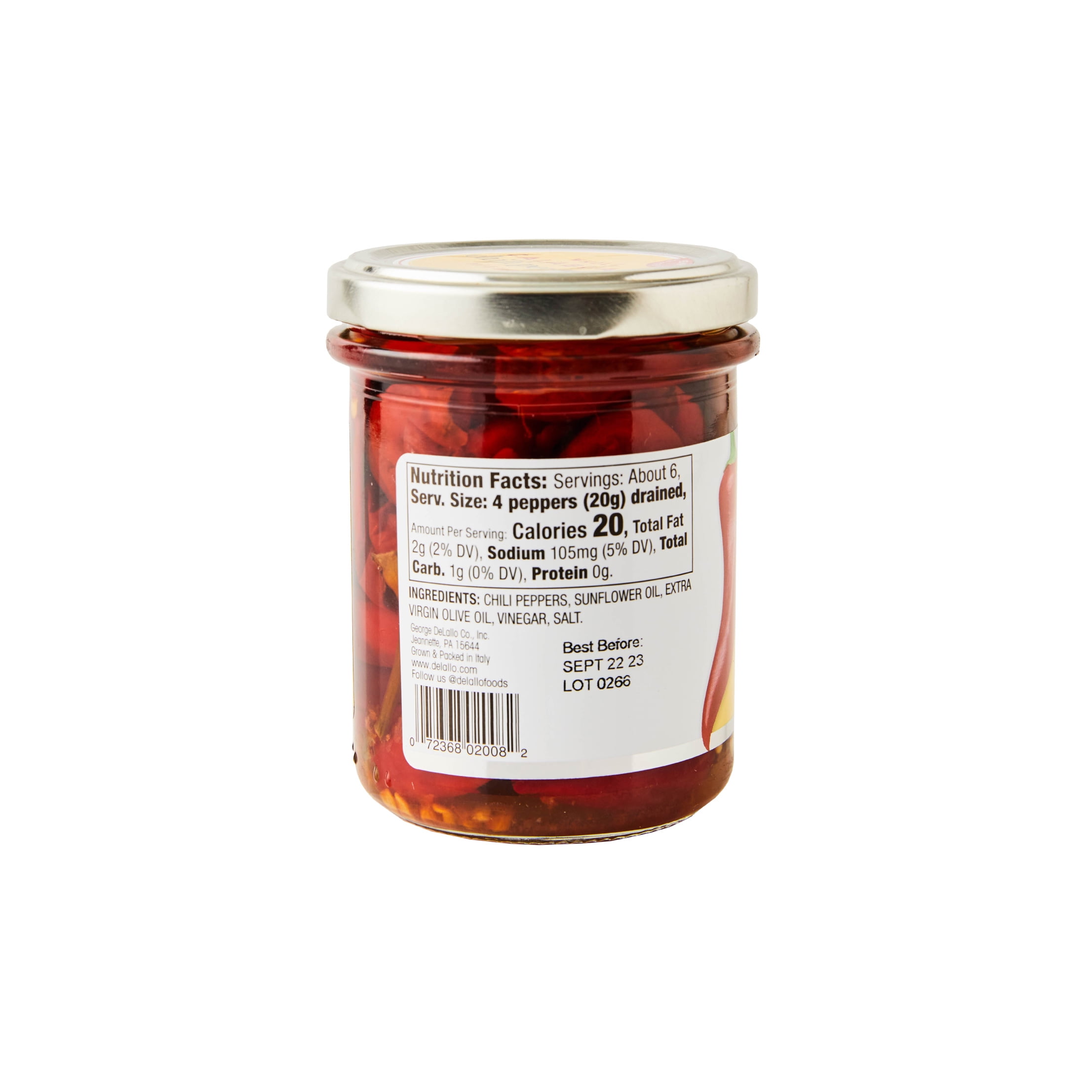 DeLallo Whole Calabrian Chili Peppers, 6.7 oz Jar, Grown in Italy, Ready to Serve (3-Pack)