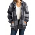 thumbnail image 2 of Women's Lightweight Plaid Shacket Fleece Lined Hooded Jacket Long Sleeve Warm Coat Casual Fall Winter Fashion, 2 of 6