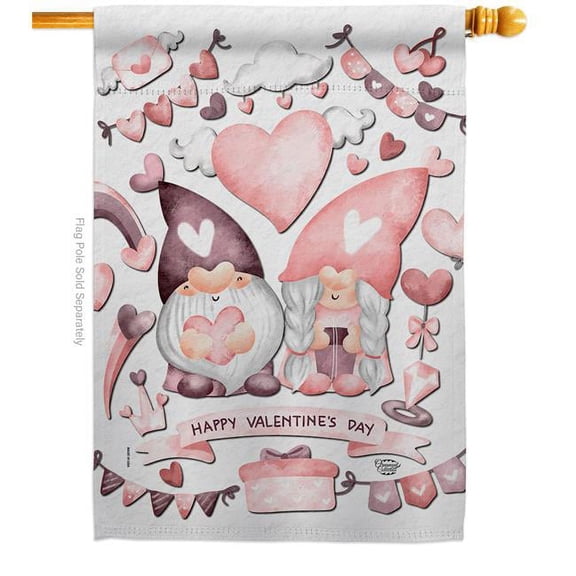 Ornament Collection H190061-BO Fall for Love Gnome Springtime Valentine Double-Sided Garden Decorative House Flag, Multi Color