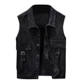 thumbnail image 2 of VBTAPA Men's Denim Vest Sleeveless Cargo Jacket Vintage Casual Jean Vest Hipster Streetwear Tops Black M, 2 of 4