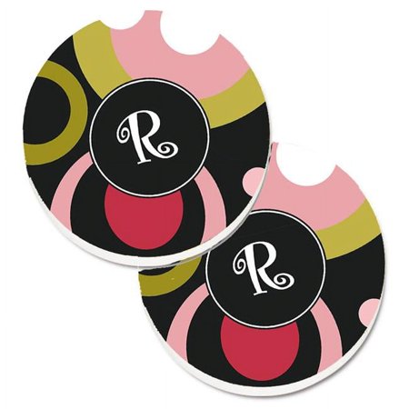 

Letter R Monogram Retro in Black Set of 2 Cup Holder Car Coaster
