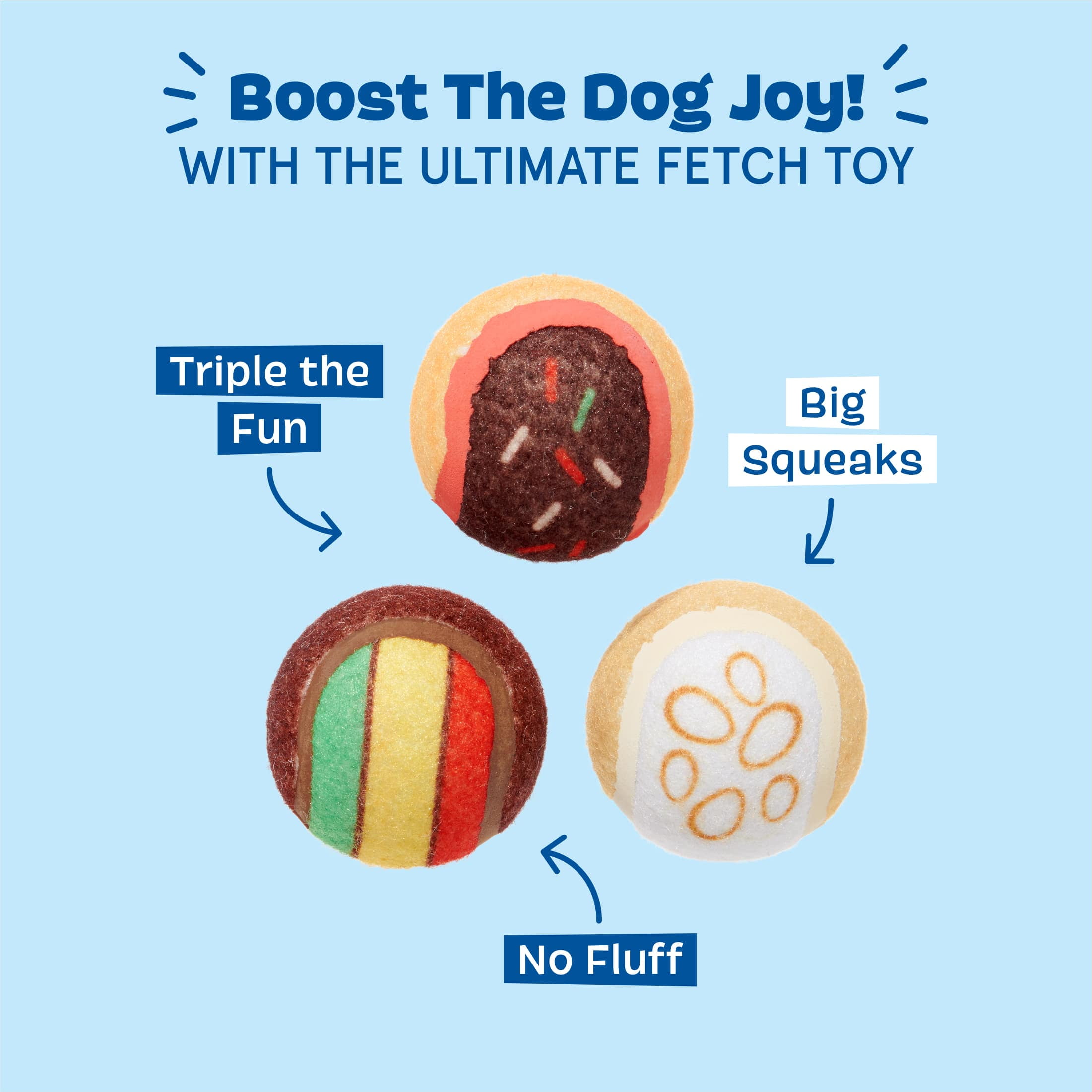 BARK Ballscoti Cookies Multi-Color Italian Cookies Squeaky Tennis Ball Dog Toy