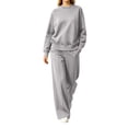 thumbnail image 2 of Costeam Women Crew Neck Long Sleeve Top Wide Leg Pants 2 Piece Outfit Set Soft Stretch Knit Loungewear Tracksuit with Side Pockets Loose Fit Casual Daily Outdoor Bottom Sets, 2 of 6