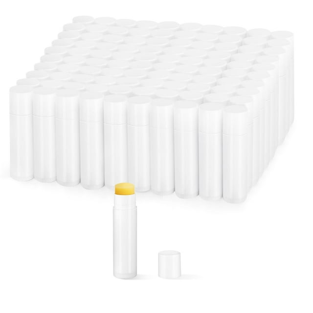 Mirrline 100 unidades de envases vacíos de bálsamo labial de 5 g, tubos de plástico para lápiz labial, botellas de brillo labial rellenables para bricolaje, desodorante, bálsamo cosmético, blanco
