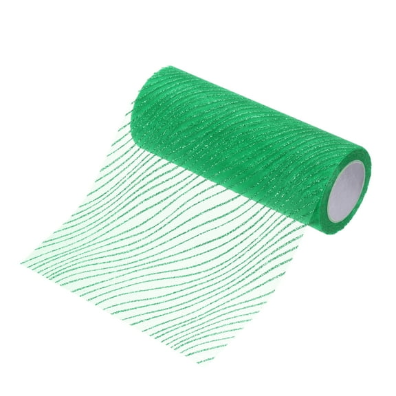 Glitters Mesh Ribbon, 6" x 10 Yards Sheer Glitters Yarn Ribbon Nylon Metallic Foil Wave Mesh Ribbon Rolls(Green)