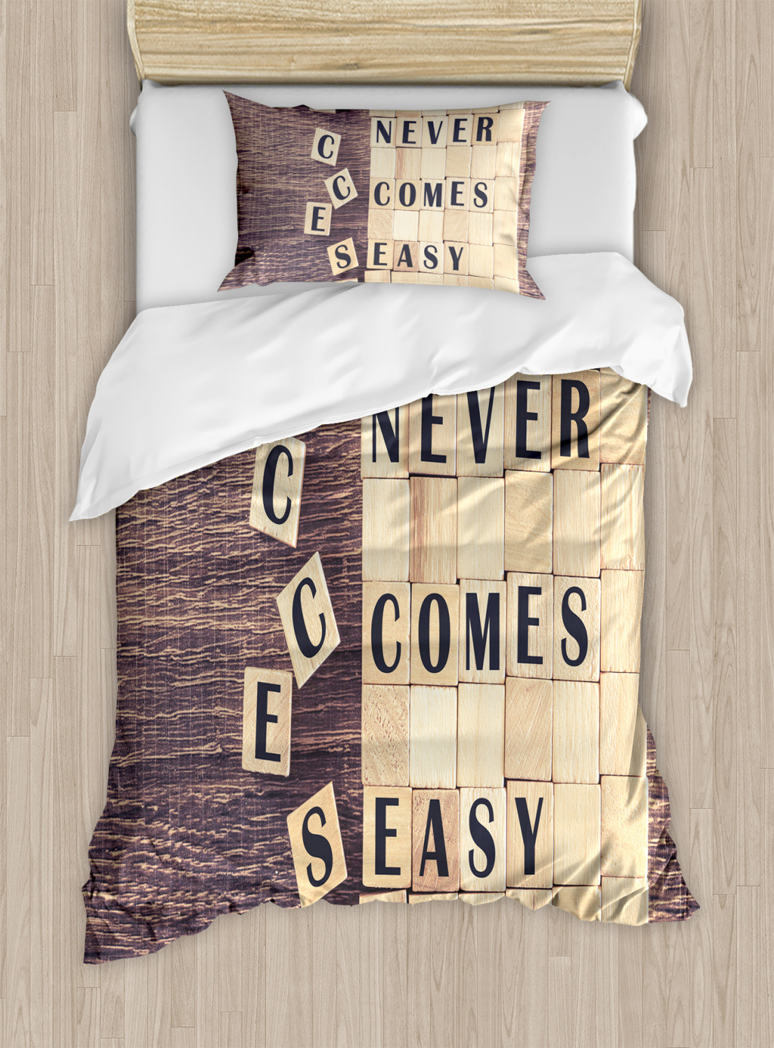 Inspirational Duvet Cover Set, Success Never Comes Easy Quote on