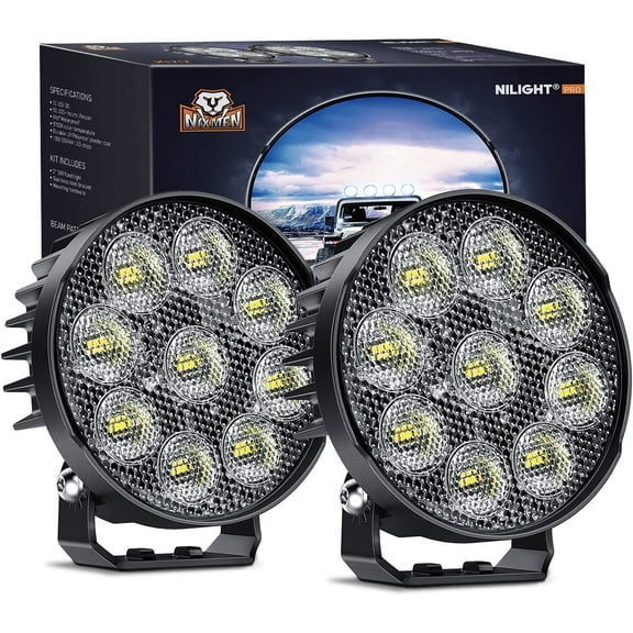 Nilight 2 PCS 4 Inch LED Pods Round 3370LM Built-in EMC 90°Flood Beam Angle Offroad Driving Lights Side Rear Back-Up Light for Tractor Truck Motorcycle Boat ATV UTV