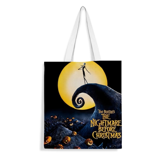 Nightmare Before Christmas Bolso de tela con estampado de lienzo para mujer, bolsa de compras reutilizable y estética, con cremallera interior, regalo para mujer,40*40cm.