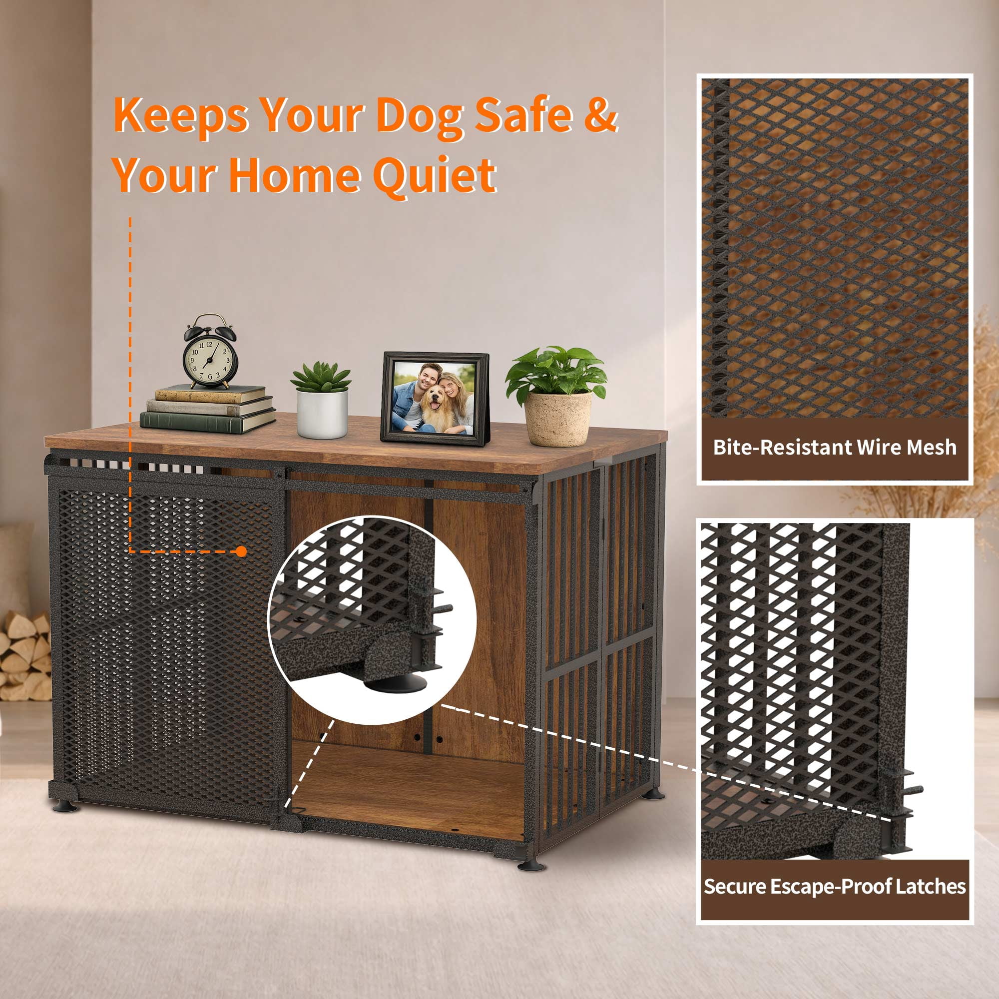 42 Inch Large Dog Crate Furniture, Foldable Setup in 30 Seconds, Sliding Barn Door, 260 LBS Top