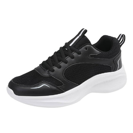 

Cathalem Women Sports Shoes Fashion Simple Leather Panel Breathable Comfortable Non Slip Lace Up Shoes Black 39