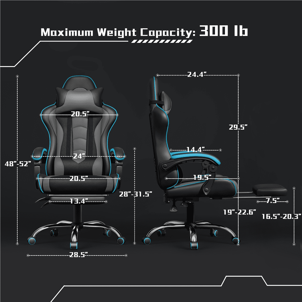 Alden Design Ergonomic High Back Gaming Chair with Massage Lumbar Pillow and Padded Armrests, Black/Gray