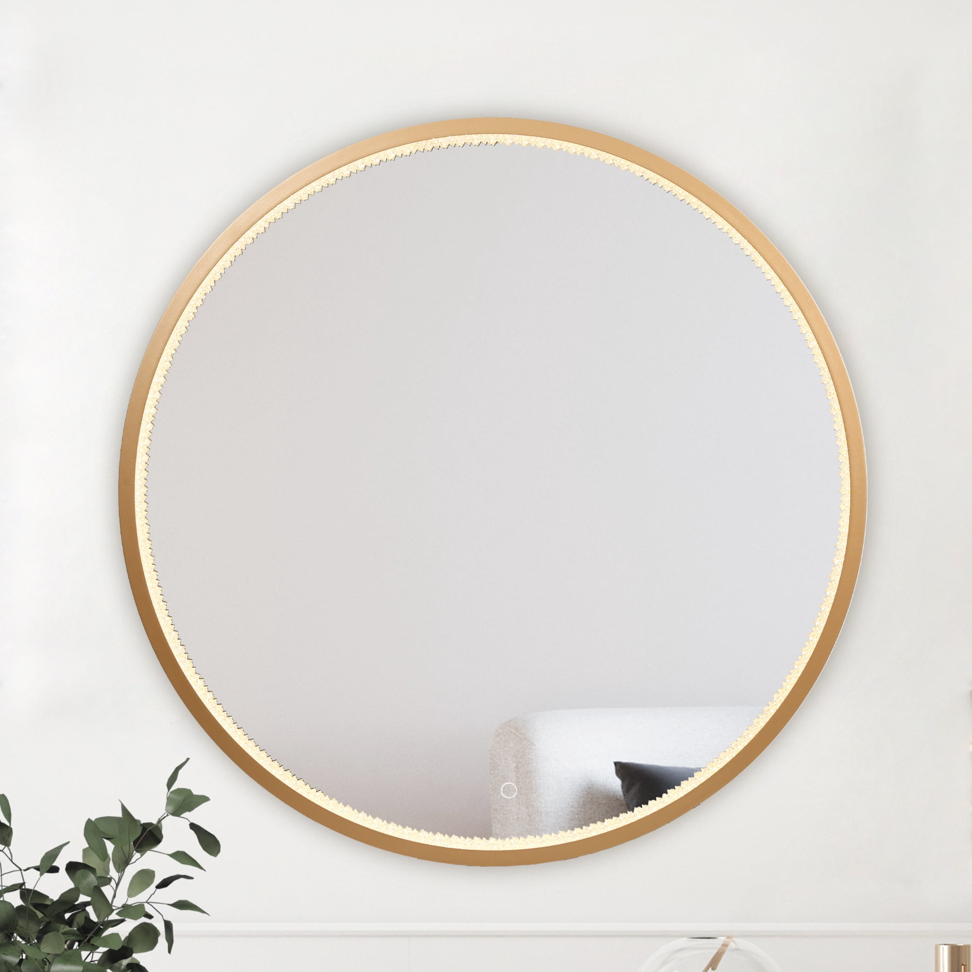 36-in W x 36-in H Round Dark Champagne Gold Framed Full Length Lighted Vanity Mirror