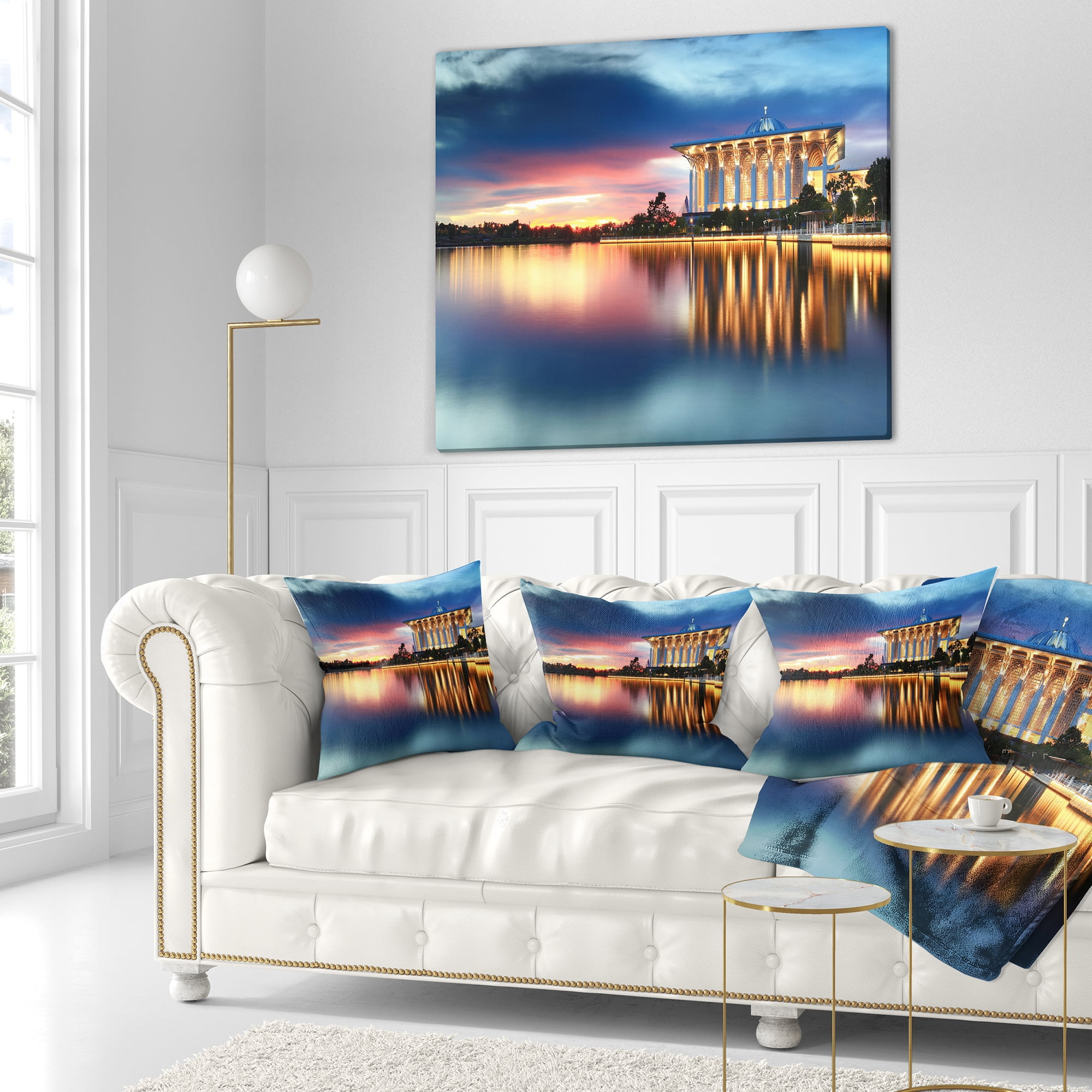 Designart Iron Mosque Malaysia Panorama - Seashore Photo Throw Pillow - 18x18