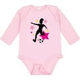 thumbnail image 3 of Inktastic Girl Playing Soccer- Pink and Yellow Stars Girls Long Sleeve Baby Bodysuit, 3 of 5
