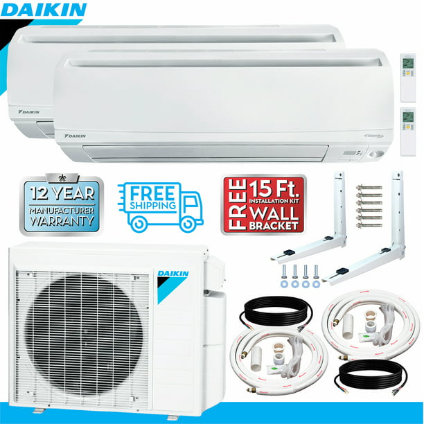 DAIKIN Dual (2 Zone) Air Conditioner Heat Pump + Maxwell 15 ft.  Installation Kit + Wall Bracket 27 to 36 Kbtu (15000 + 15000 BTU) -  Walmart.com