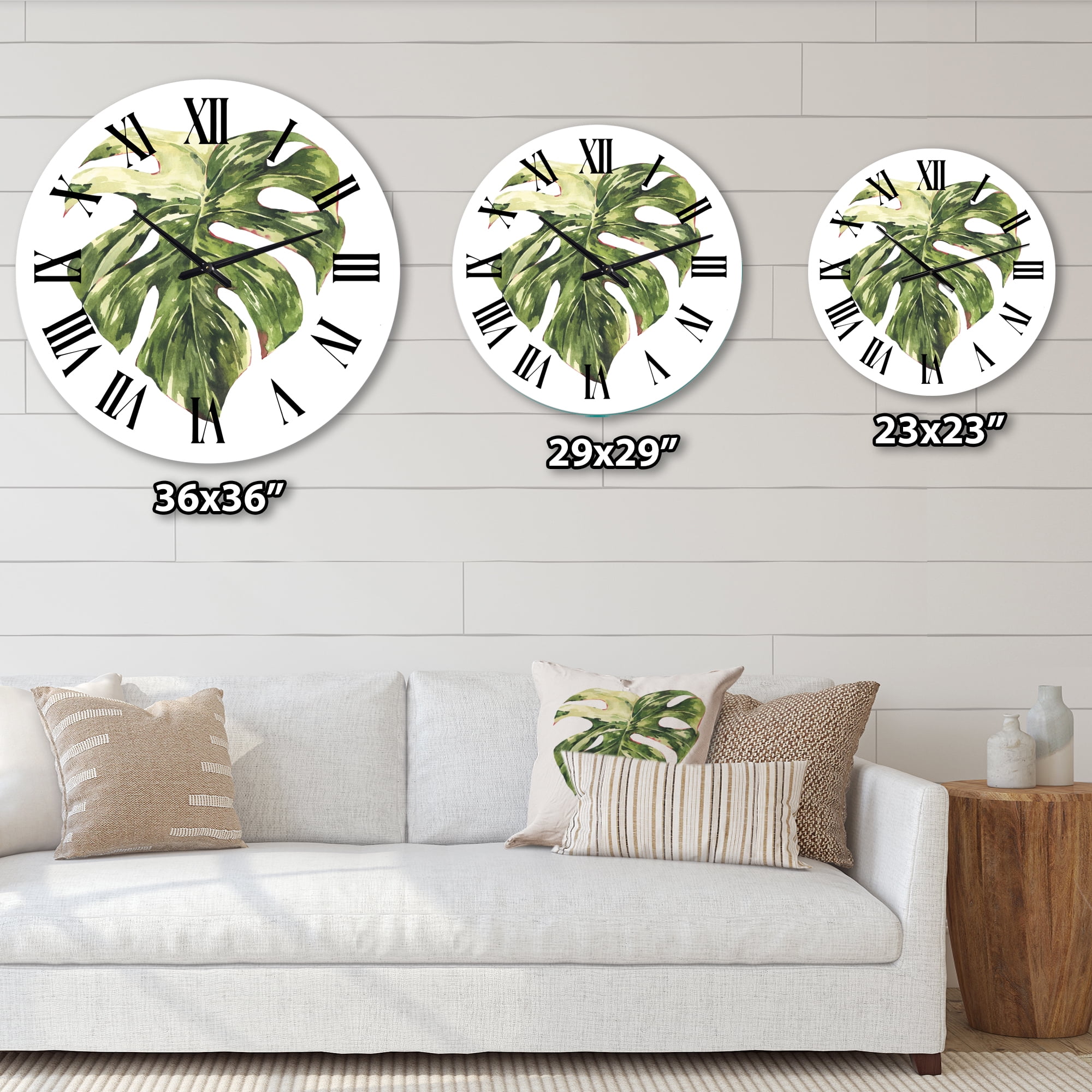 Designart 'Tropical Green Leaves In Summer Times Iii' Tropical Wall Clock