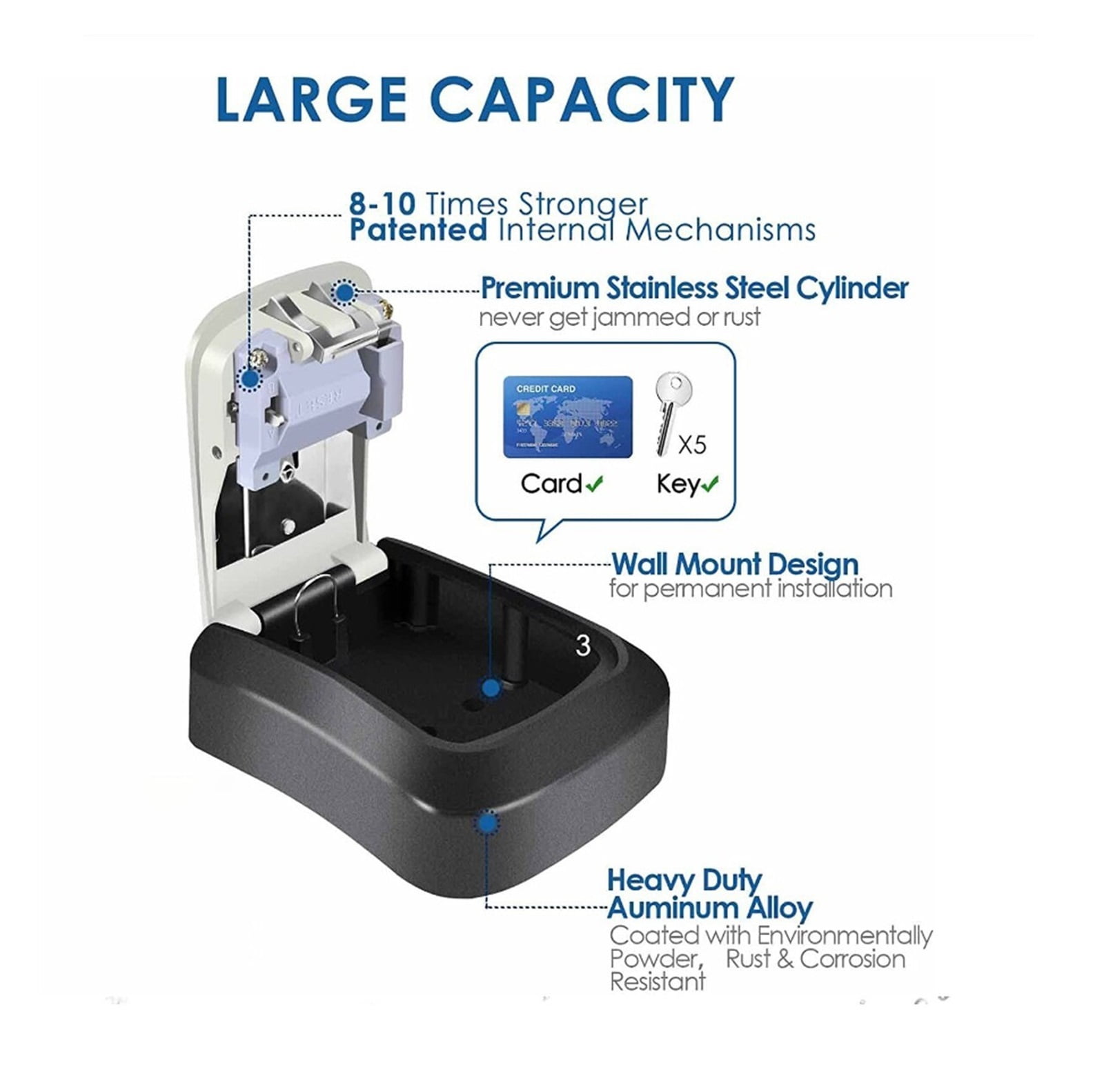 Multi-functional Wall Mounted Waterproof 4 Digits Passwords 3-5 Keys Storage Box ,House, Apartment, Office Key Storage