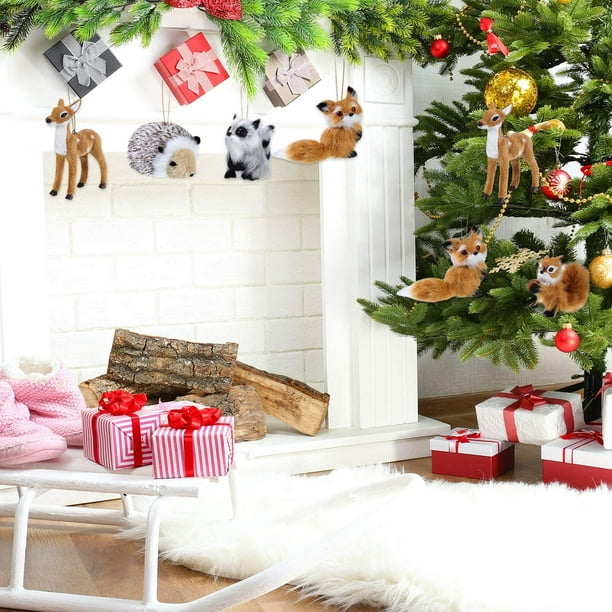 5 Pieces Plush Animal Christmas Ornament Woodland Furry Animal Ornaments  Hanging Ornament for Christmas Tree Decoration Supplies 