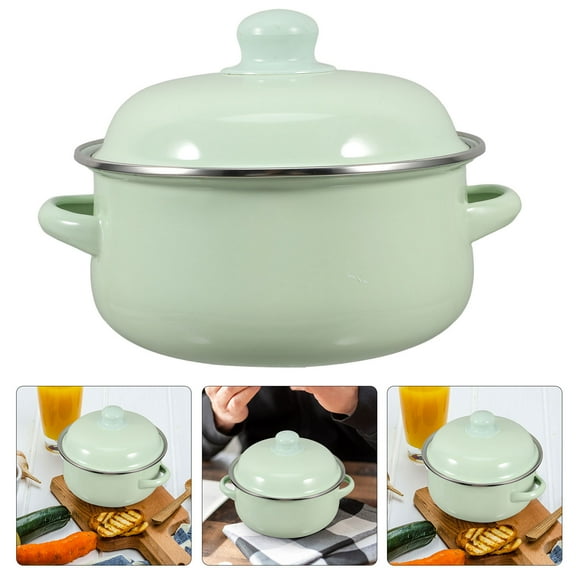 EXHUMKY Green Enamel Cooking Pot with Lid Ideal for Stewing Porridge and Braising
