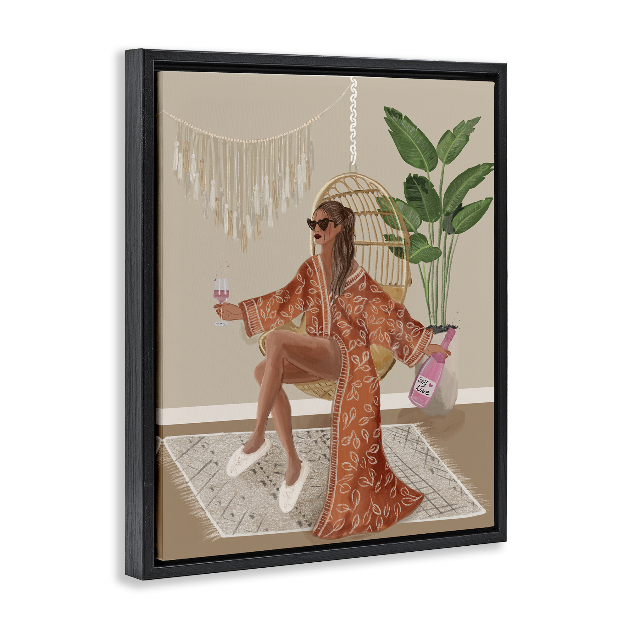 Stupell Industries Boho Glam Girl Novelty Painting Black Floater Framed Art Print Wall Art, 25 x 31