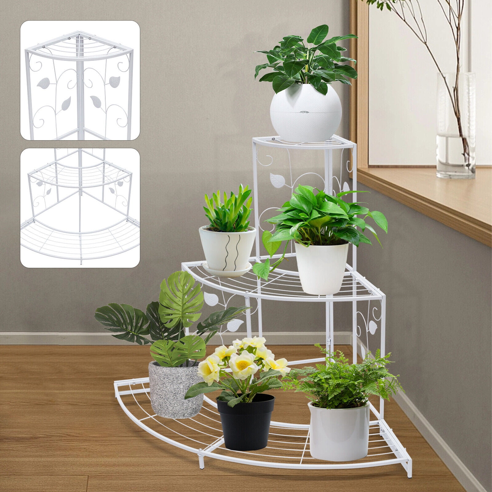 DENEST Iron Flower Display Plant Stand 3 Tier Corner Shelf Storage Rack