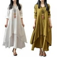 thumbnail image 4 of Femmes Coton et Lin Maxi Robe 2018 Printemps Été Faux Deux Pièces Demi-Manche Robe Irrégulière en Vrac Oversize, 4 of 9