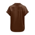 thumbnail image 6 of Women Silk Satin Button Down Shirts Short Sleeve V Neck Work Office Blouse Business Casual Tunic Tops, 6 of 6