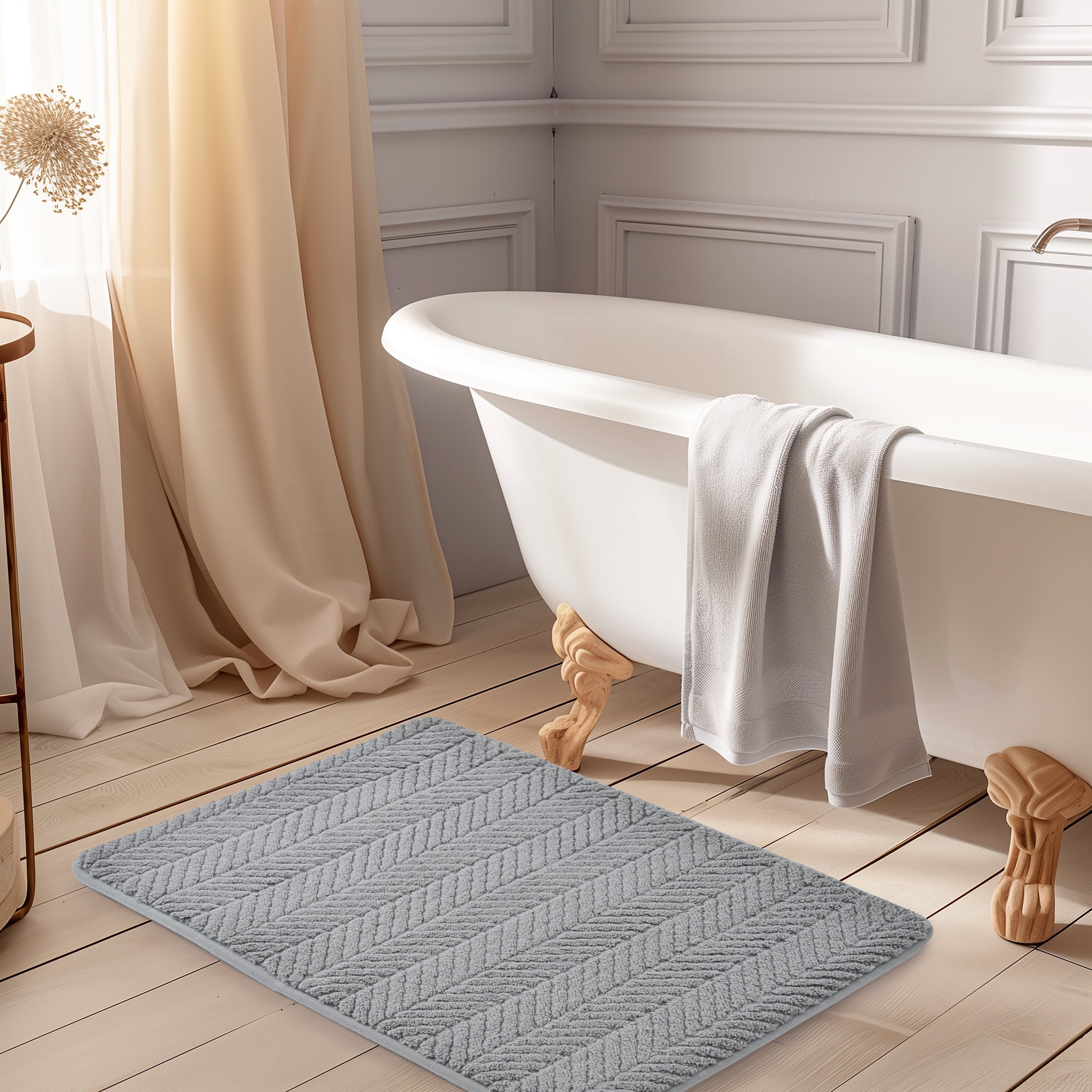 Hotel Style Plush Memory Foam Bath Mat, Gray, 18" x 27"