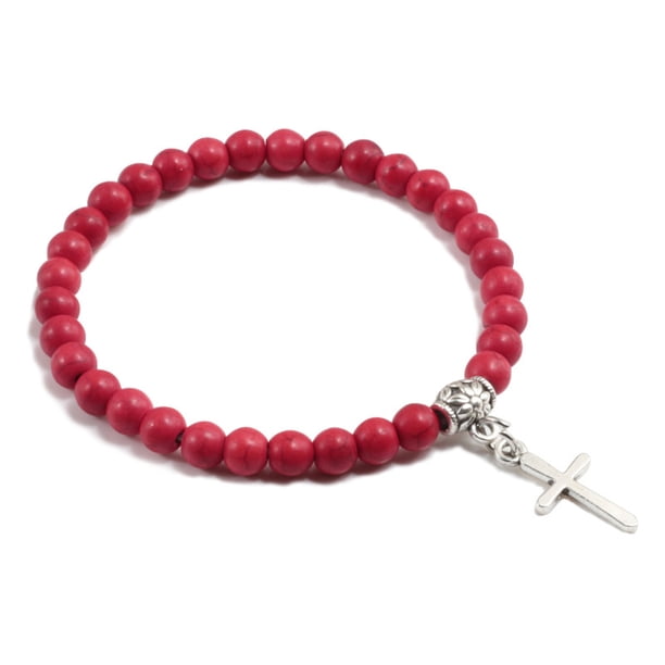 Jumpingount con colgante de cruz ajustable mezclada, regalo para todas las ocasiones, pulseras con colgante de cruz, unisex Ropa, zapatos y accesorios Miscelánea rojo