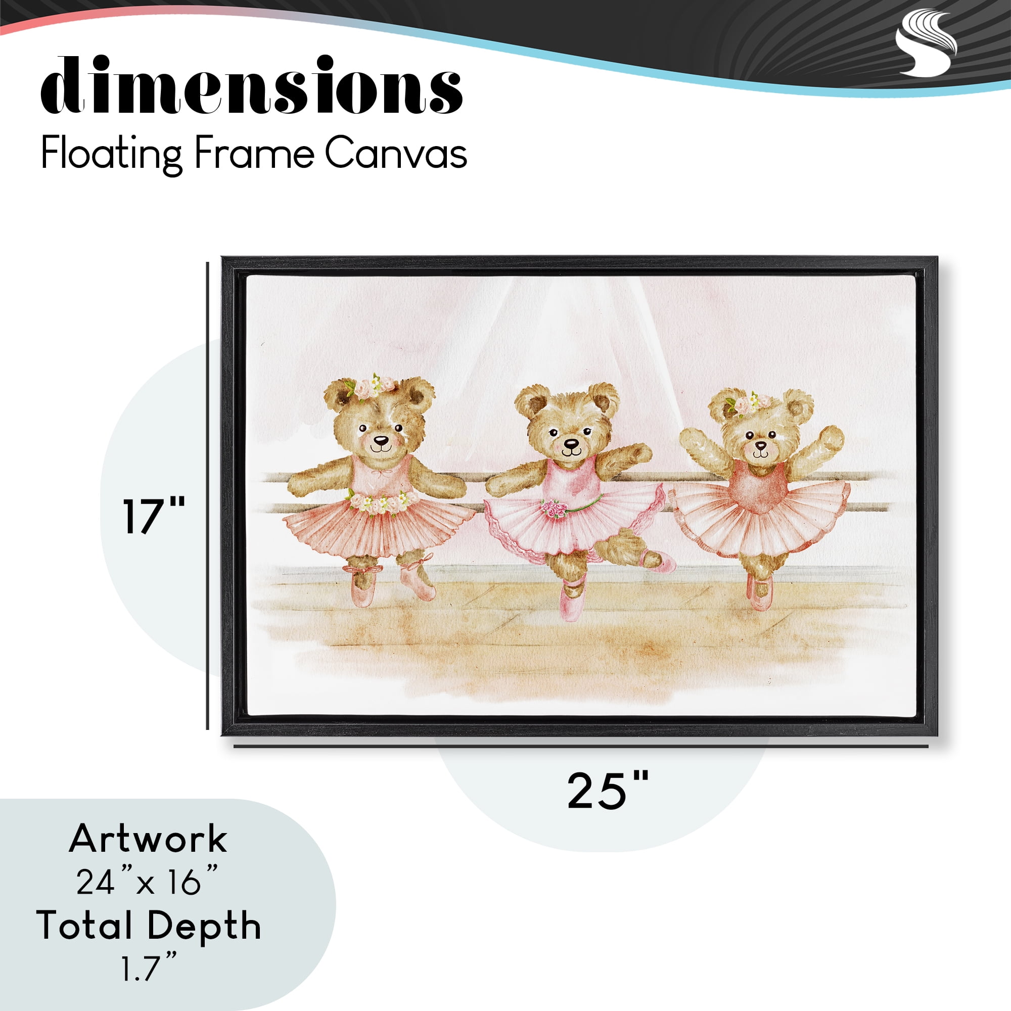 Ballet Teddies Triplet Black Framed Floater Canvas Wall Art, design by Amy Hall