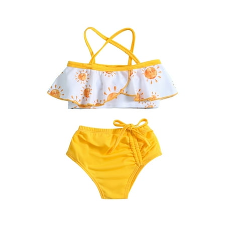 

jaweiwi Baby Girl 2pcs Swimsuits 2023 Summer Sun Print Camisole and Elastic Drawstring Beach Shorts Swimwear Size 0 6M 12M 18M 24M 3T
