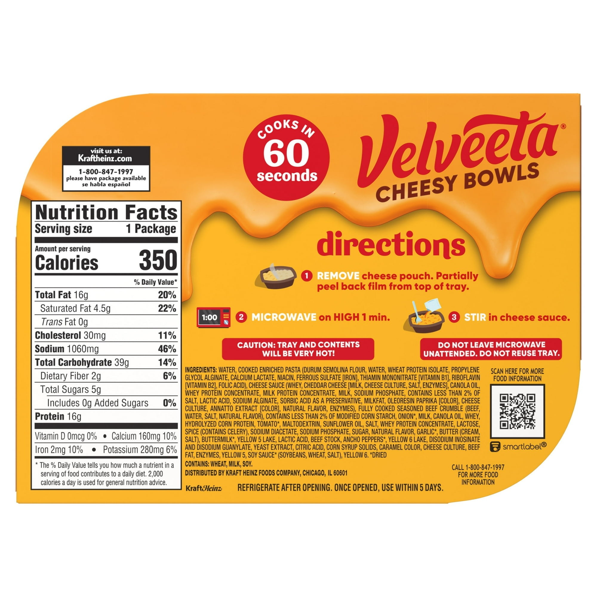 Velveeta Cheesy Bowls Cheeseburger Mac Pasta Meal, 9 oz Trays, 3 Pack, Quick Microwave Dinner in 60 Seconds / 1 Minute