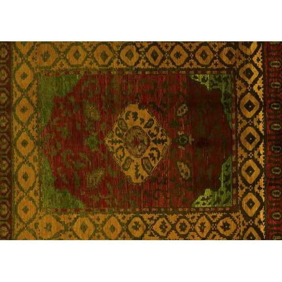 Ahgly Company Machine Washable Indoor Rectangle Abstract Yellow Modern Area Rugs, 6' x 9'