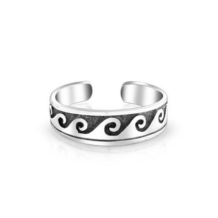 Nautical Toe Rings For Women Nautical Ocean Waves Midi Thin Band Toe Ring For Women For Teen Oxidized 925 Silver Sterling Adjustable ()