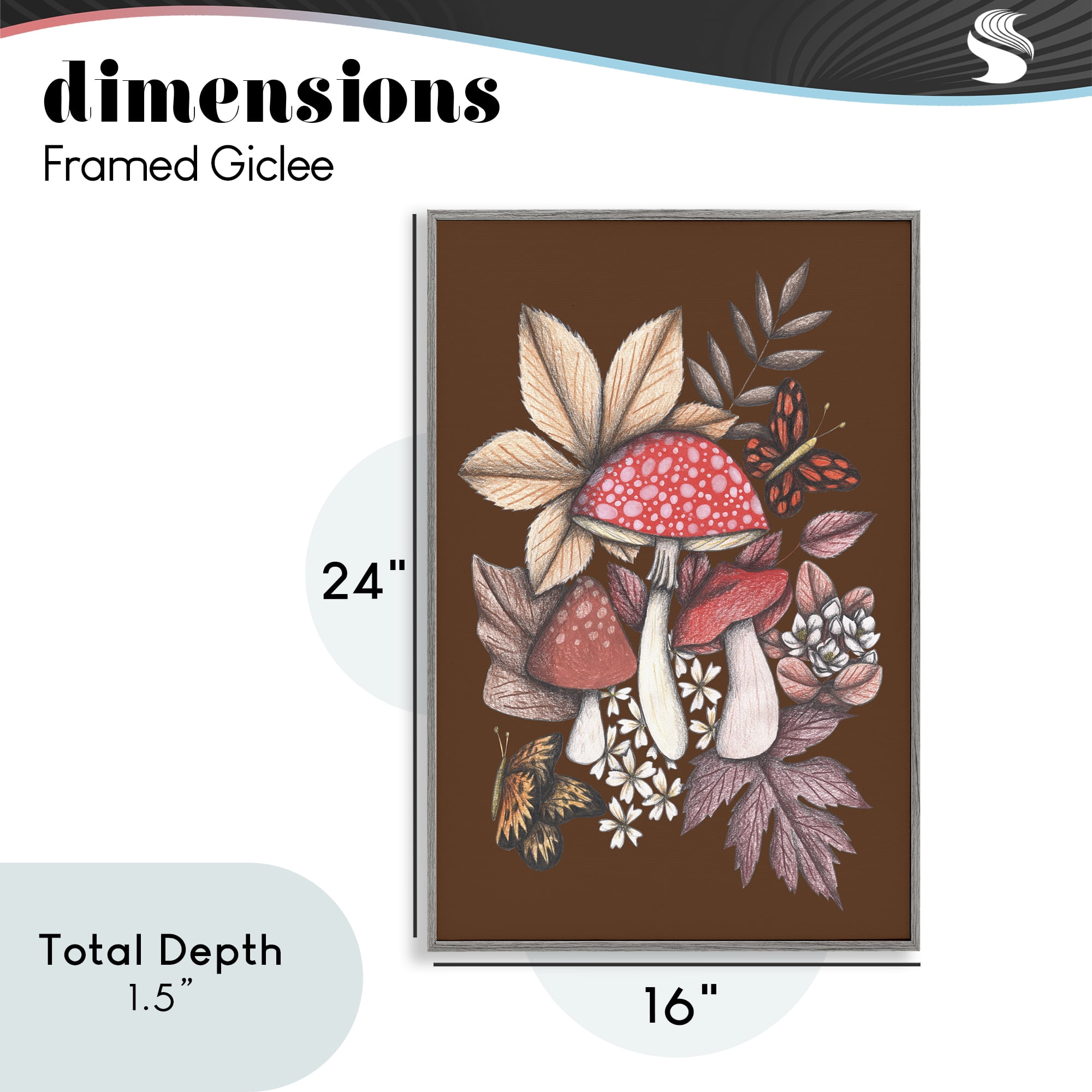 Autumnal Mushrooms Magic Gray Framed Giclee Art, design by Cecilia Battaini