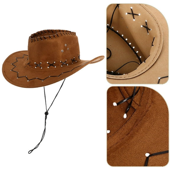 PTOOTP 2Pcs Boys Hats Chocolate PU Breathable Western Theme Party Travel Accessories