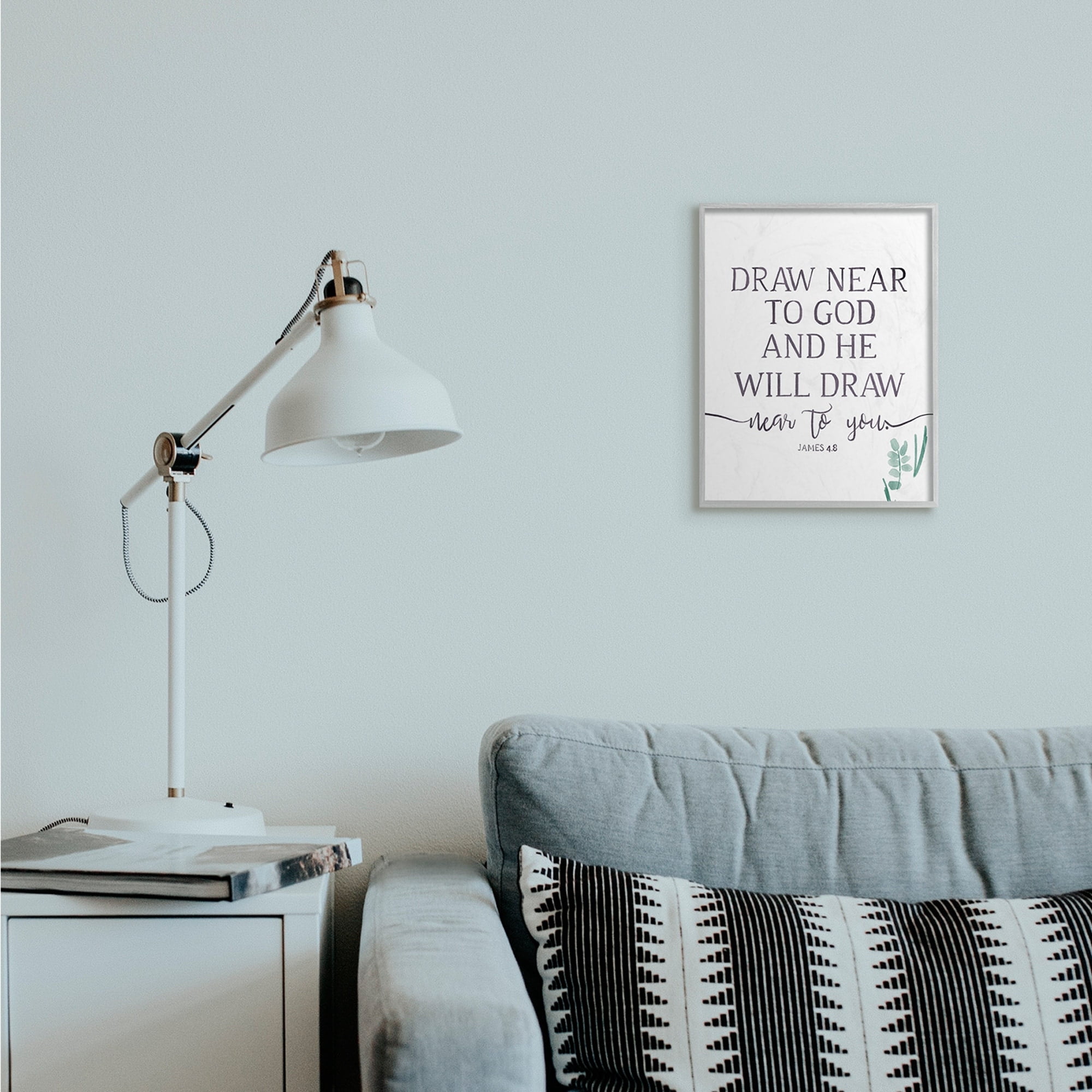 Stupell Industries He Will Draw Near Faith Phrase Green Sprout Gray Framed by Onrei