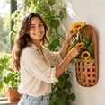 thumbnail image 5 of Indoor Wooden Hanging Basket, Wall Decoration Storage Basket, Hand Woven Solid Wood Chips Flower Arrangement Wall Decor With Hanging Rope For Kitchen Entryway Bathroom, 5 of 7
