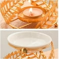 thumbnail image 4 of Warmself Delicate Metal Tealight Candle Holder Oil Tart Burner Aroma Diffuser Furnace Home Decoration Golden Feathers Leaves, 4 of 5