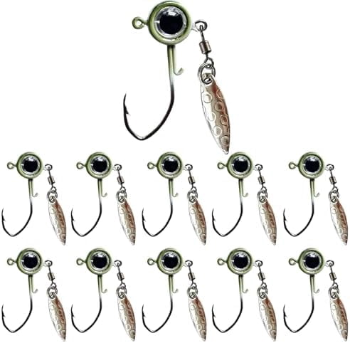 WLIKKSCrappie Jigs Underspin Jig Heads 3D Eyes Crappie Jig Heads 1/32oz 1/16oz 1/8oz Fishing Jig Heads for Crappie Bluegill 10 Packs