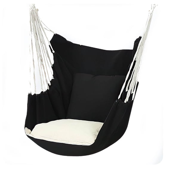 Hamaca Silla Colgante para Exteriores e Interiores de Algodon con cojin ilios innova Negro