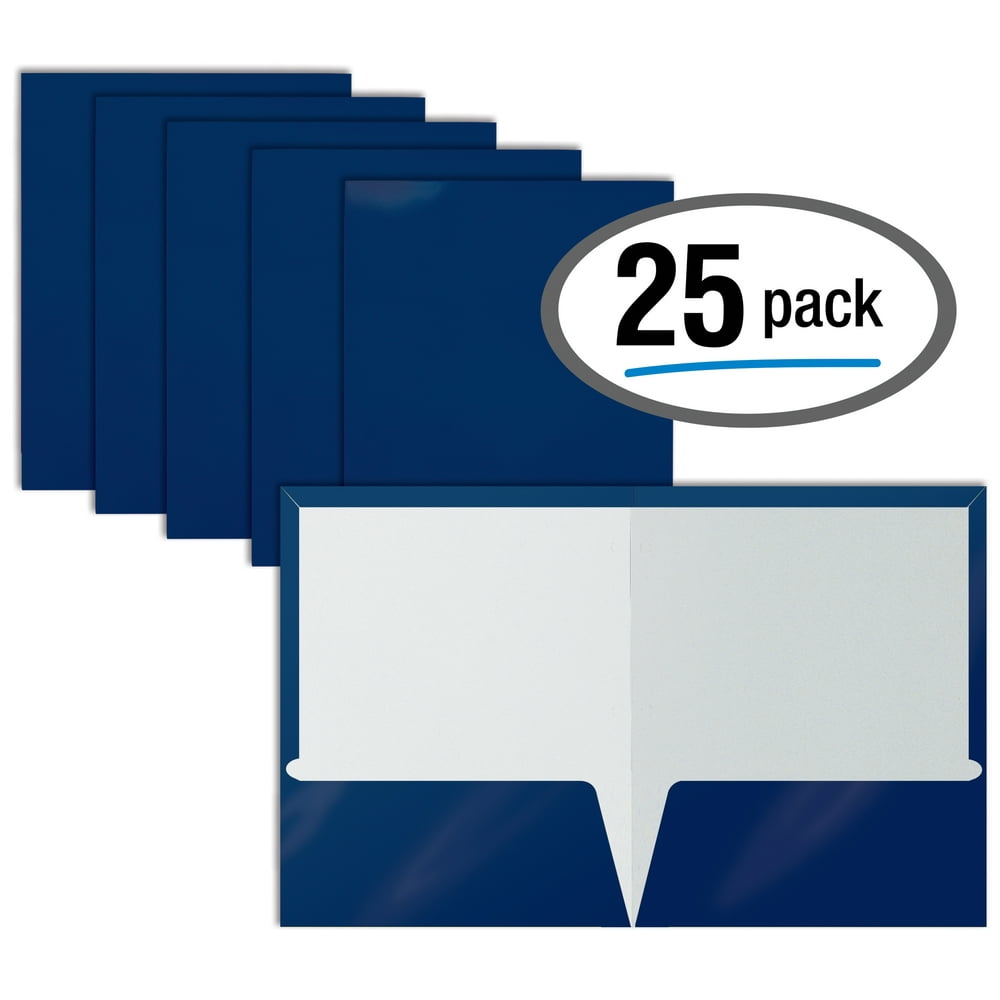 2 Pocket Glossy Laminated BLUE Paper Folders, Letter Size, Blue Paper