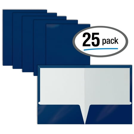 2 Pocket Glossy Laminated BLUE Paper Folders, Letter Size, Blue Paper Portfolios by Better Office Products, Box of 25 Blue Folders