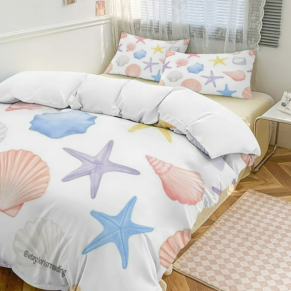 Starfish Seashell Pattern 3D Set Duvet Cover Quilt Cover Theme for Twin Size