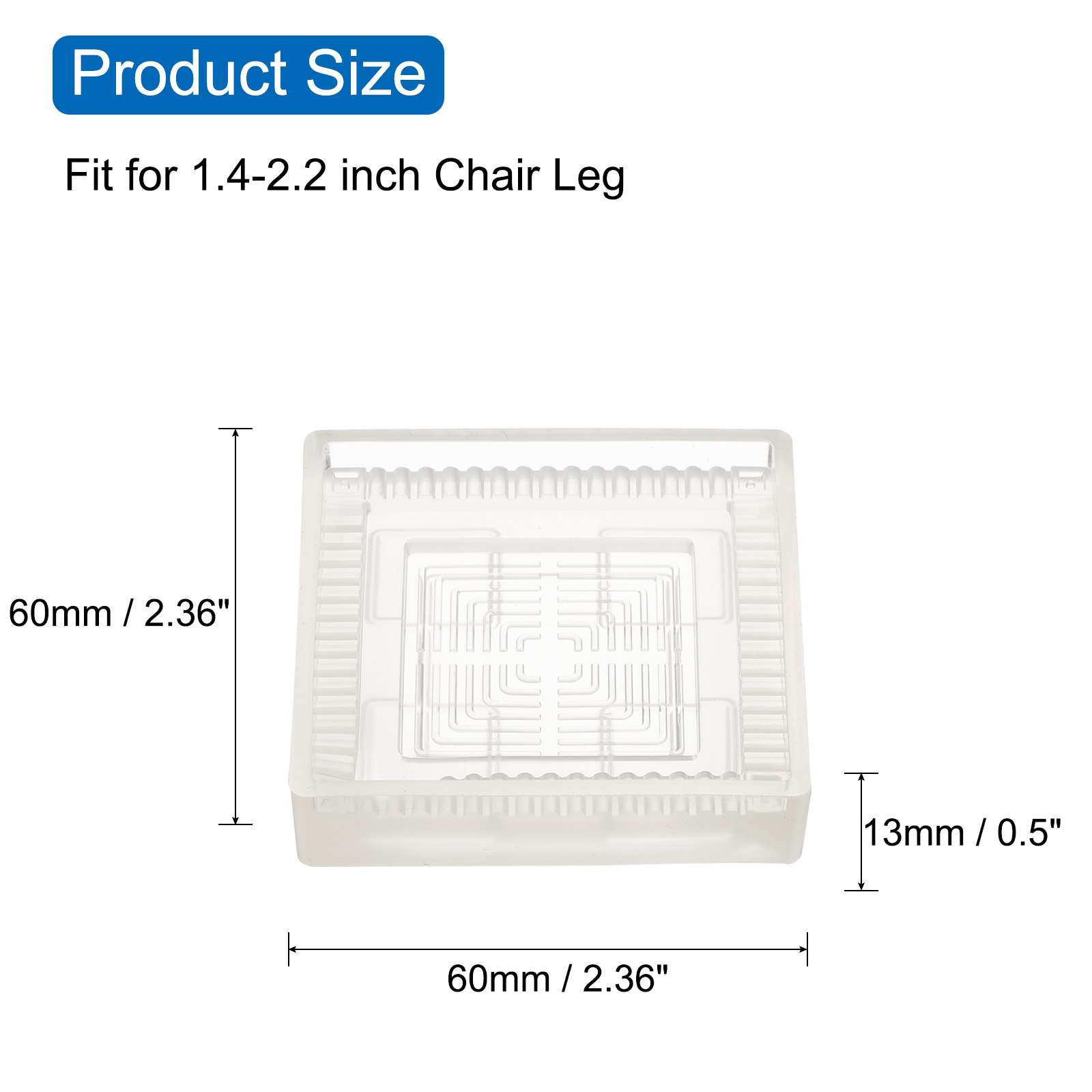 Unique Bargains Rubber Furniture Caster Cups Square Chair Leg Protectors Pads 2.2in Clear