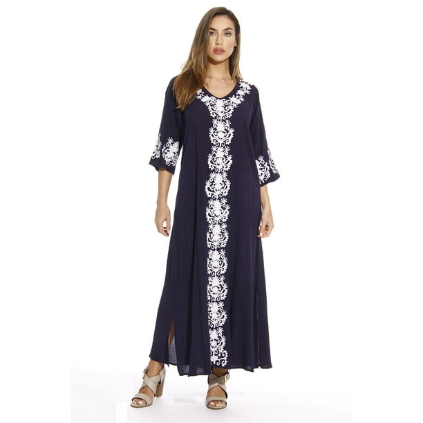 Riviera Sun Wht Xl Riviera Sun Caftan Caftans For Women 3x Navy White Walmart Com Walmart Com
