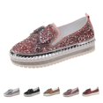 thumbnail image 2 of AUDeals Women’s Platform Rhinestone Glitter Slip On Sneakers Cute Bowknot Flat Walking Loafers Canvas Dress Shoes (Pink, 9), 2 of 7